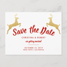 Carte Postale Faire-part Renne doré | Noël | Mariage Sauvegarder la date
