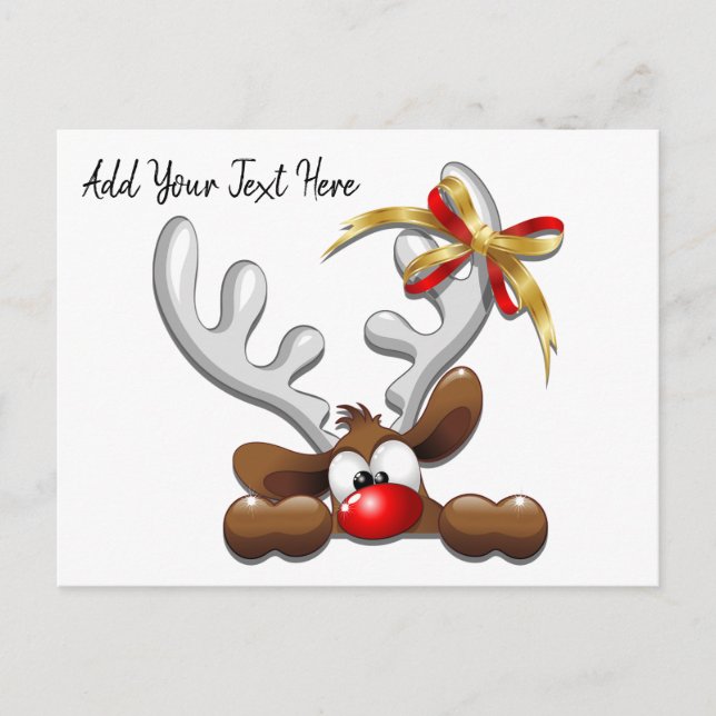 Carte Postale Faire-part Renne Perplexe Personnage de Noël Drôle (Devant)