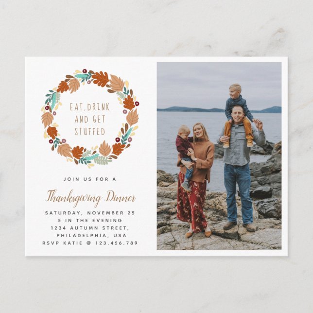 Carte Postale Faire-part Repas de Thanksgiving Couronne de l'automne Photo  (Devant)