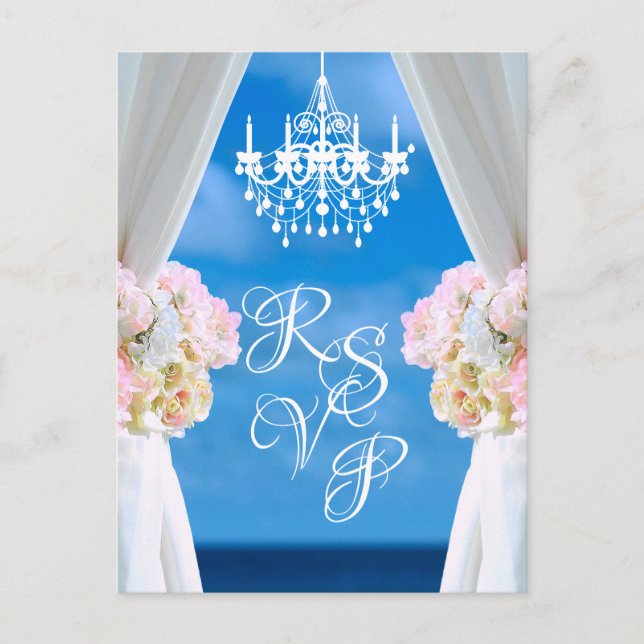 Carte Postale Faire-part Réponse au mariage d'été avec lustre élégant de la (Devant)