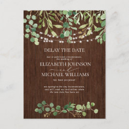 Carte Postale Faire-part Report de date de mariage rustique en bois d'eucal