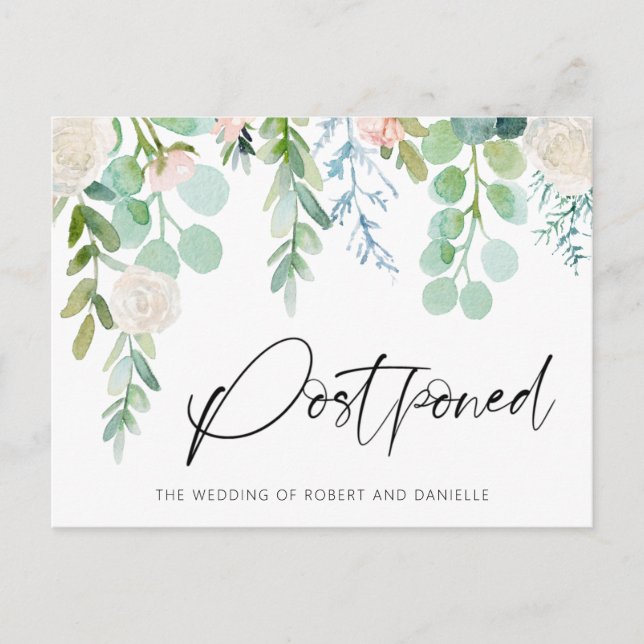 Carte Postale Faire-part Report de mariage aquarelle floral feuillage (Devant)