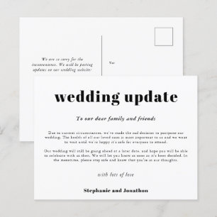 Carte Postale Faire-part Report de mariage Mise à jour Typographique Noir B