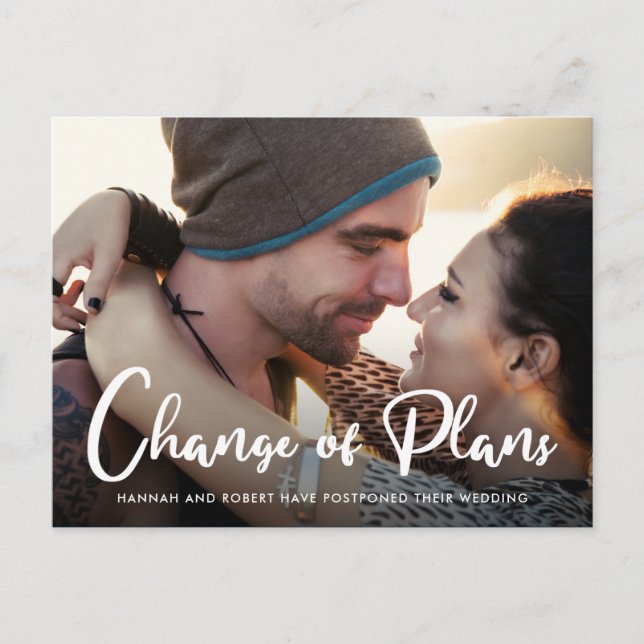 Carte Postale Faire-part Report de mariage photo Changement de plans (Devant)