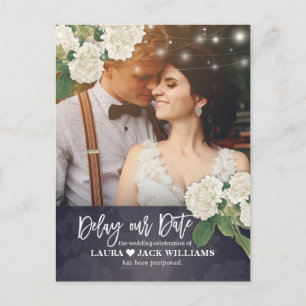 Carte Postale Faire-part Report de notre date Élégante photo de mariage ajo