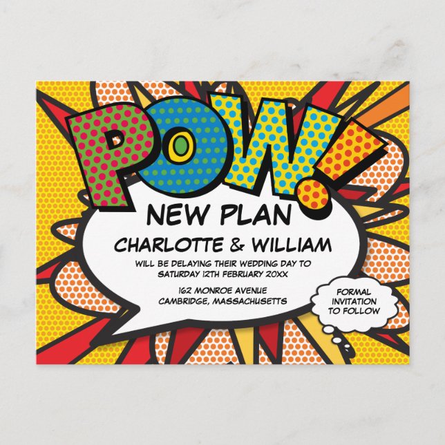 Carte Postale Faire-part Reporté Changer la date amusant Comic Book (Devant)
