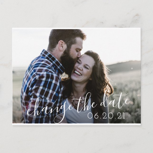Carte Postale Faire-part Reporter le Mariage de script moderne Enregistrer  (Devant)