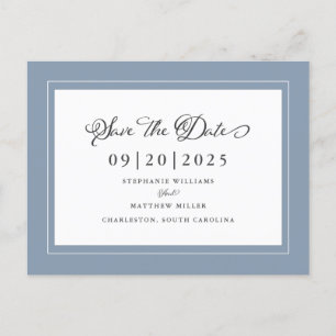 Carte Postale Faire-part Réservez la date   Dusty Blue Mariage Élégant Scri