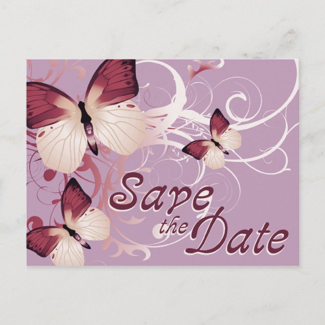 Carte Postale Faire-part réservez la date: papillons : (Devant)