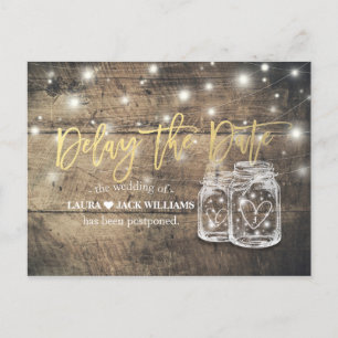 Carte Postale Faire-part Retarder la date Mariage Postponement Mason Jar Wo