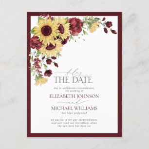 Carte Postale Faire-part Retarder la date Sunflower Bourgogne Mariage