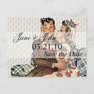 Carte Postale Faire-part Retro 1940s Kissing Couple Enregistrer la date