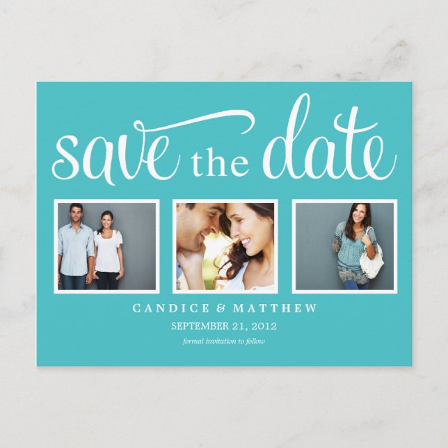 CARTE POSTALE FAIRE-PART RETRO BLEU | ENREGISTRER LA DATE D'ANNONCE (Devant)