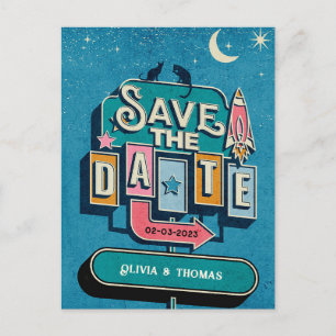 Carte Postale Faire-part Retro Futuristic Enregistrer La Date Signal Mariag