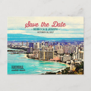 Carte Postale Faire-part Retro Hawaii Waikiki Beach Photo Enregistrer la da