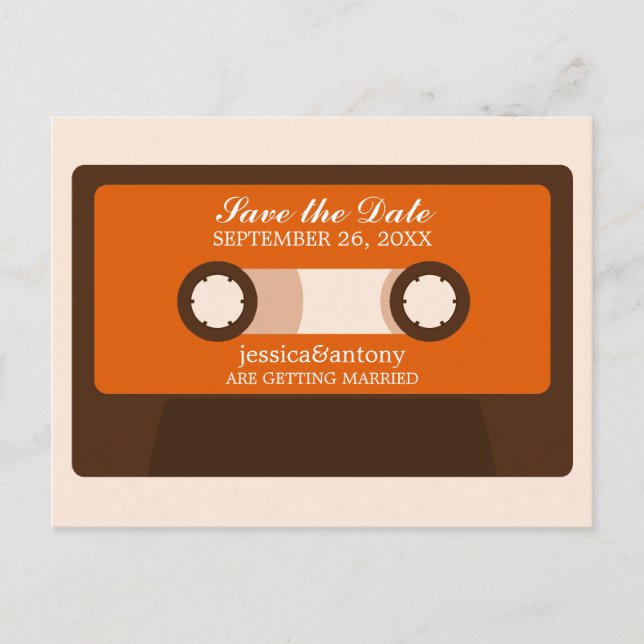 Carte Postale Faire-part Rétro Mariage Mixtape Enregistrer la date (Devant)