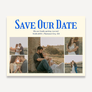 Carte Postale Faire-part Retro Photo Yellow Blue Wedding Save The Date