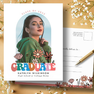 Carte Postale Faire-part Retro Super Boho Floral Arch Photo Graduation