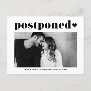 Carte Postale Faire-part Retro Typographie Black Photo Mariage Postponton