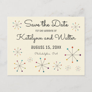 Carte Postale Faire-part Rétro Vintage Milieu du Siècle Save the Date