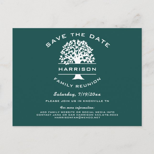 Carte Postale Faire-part Retrouvailles dans l'arbre généalogique bleu foncé (Devant)