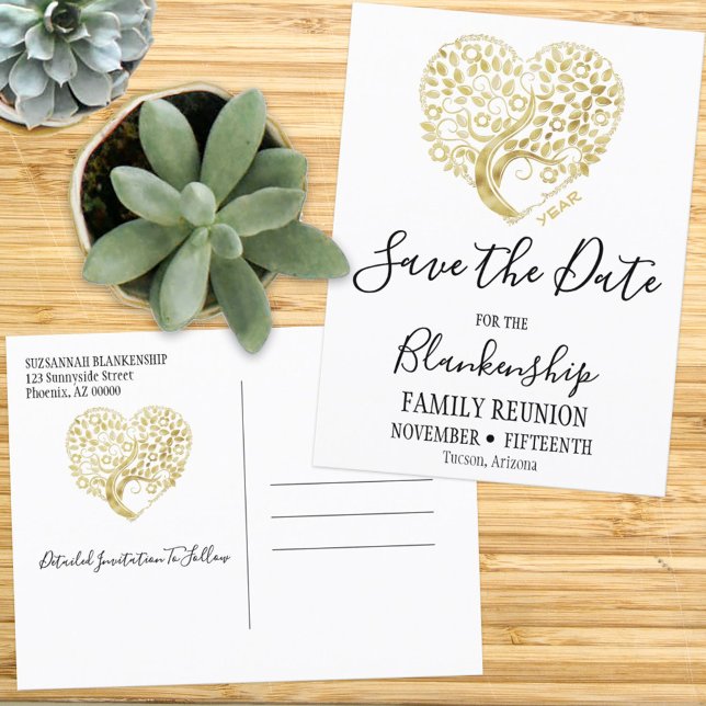 Carte Postale Faire-part Réunion de famille Enregistrez la date Arbre de cœ (Créateur téléchargé)