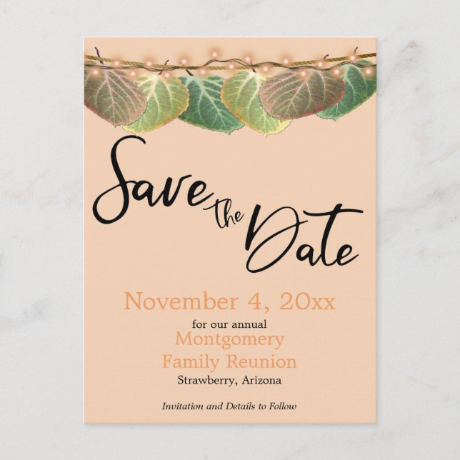 Carte Postale Faire-part Réunion de famille Enregistrez la date Feuilles d' (Devant)