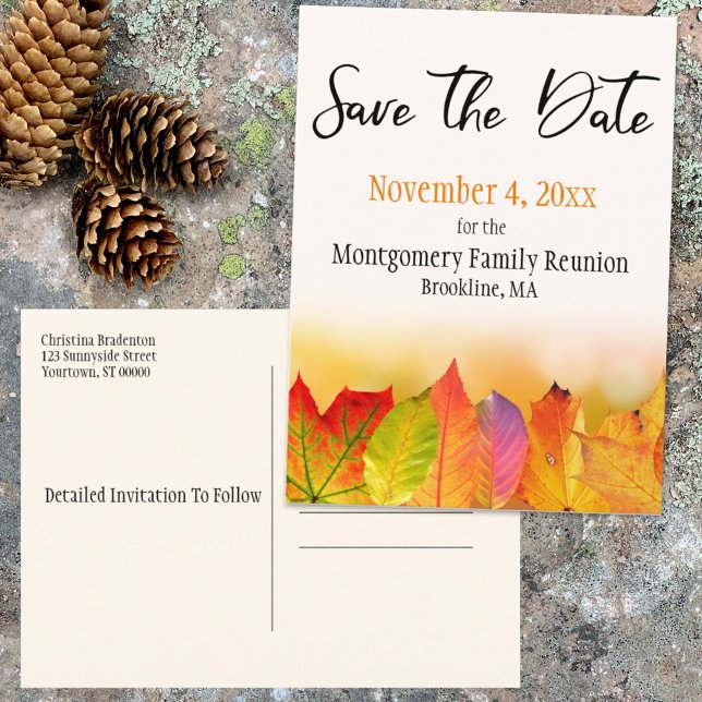 Carte Postale Faire-part Réunion de famille Enregistrez la date Feuilles d' (Créateur téléchargé)
