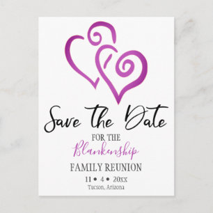 Carte Postale Faire-part Réunion de famille Enregistrez la date Magenta Cœu