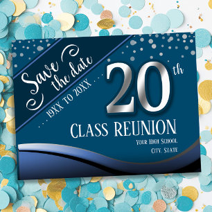 Carte Postale Faire-part Réunion de la 20e promotion Annonce bleue élégante