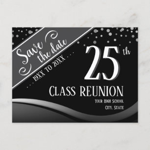 Carte Postale Faire-part Réunion de la 25e promotion Élégant noir