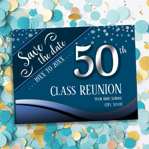 Carte Postale Faire-part Réunion de la 50e promotion élégante annonce bleue