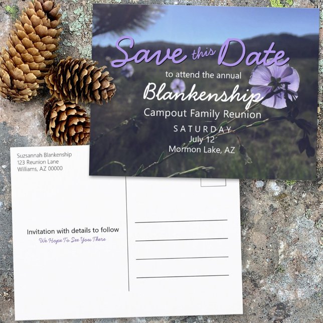 Carte Postale Faire-part Réunion Familiale Extérieure Enregistrer La Date M (Créateur téléchargé)
