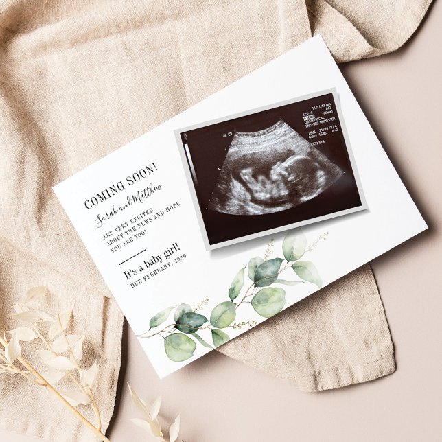 Carte Postale Faire-part Révélation de grossesse bébé par sonogramme d'euca (Baby Announcement Sonogram Ultra Scan Custom Card)