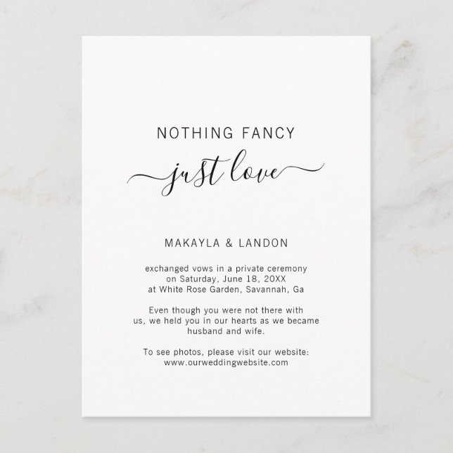 Carte Postale Faire-part Rien de Fantaisie Juste l'Amour Simple Mariage en  (Devant)