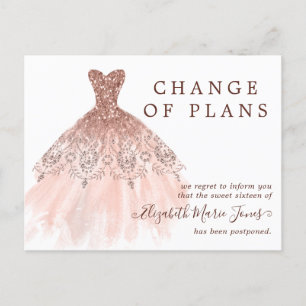 Carte Postale Faire-part Robe Rose Gold Sweet 16 Anniversaire Changement de
