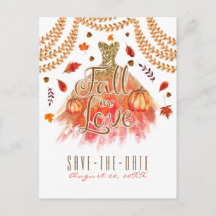 Carte Postale Faire-part Robe Tombez Amoureux Feuilles D'automne Enregistre