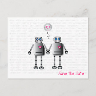 Carte Postale Faire-part Robot Amour Date à Sauvegarder