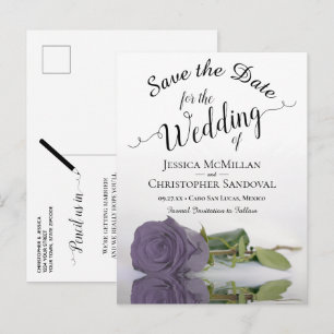 Carte Postale Faire-part Romantique Dusty violet Rose mariage Enregistrer l