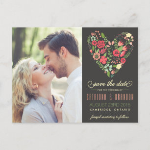 Carte Postale Faire-part Romantique Floral Heart Photo Enregistrer la date 