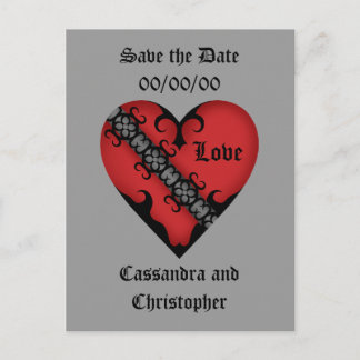 Carte Postale Faire-part Romantique gothique médiéval coeur rouge sauver la