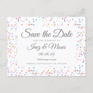 Carte Postale Faire-part Romantique Rainbow Confetti Sauvez la date