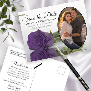 Carte Postale Faire-part Rose Améthyste Élégante Photo Save The Date