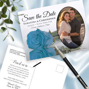 Carte Postale Faire-part Rose Bleue Turquoise Photo Mariage Enregistrer La 