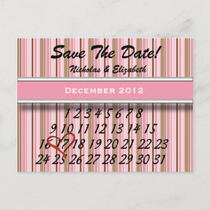 Carte Postale Faire-part Rose et Brown tripé Enregistrer la date personnali