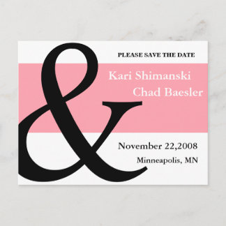 Carte Postale Faire-part rose et noir enregistrer la date