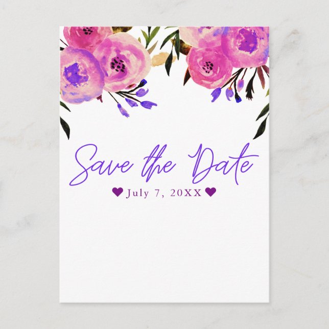Carte Postale Faire-part Rose et violet brillant Floral moderne Enregistrer (Devant)