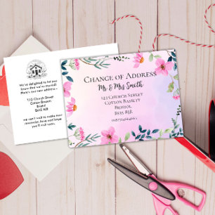 Carte Postale Faire-part rose floral Changement d'adresse élégante nouvelle