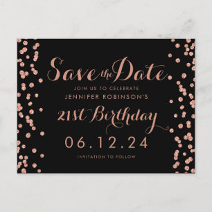 Carte Postale Faire-part Rose Gold 21e Anniversaire Enregistrer la Date Con