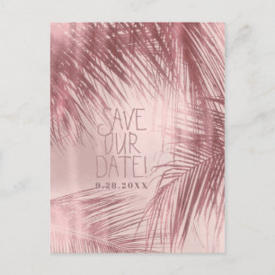 Carte Postale Faire-part Rose Gold Blush Rose Palmiers Fiançailles